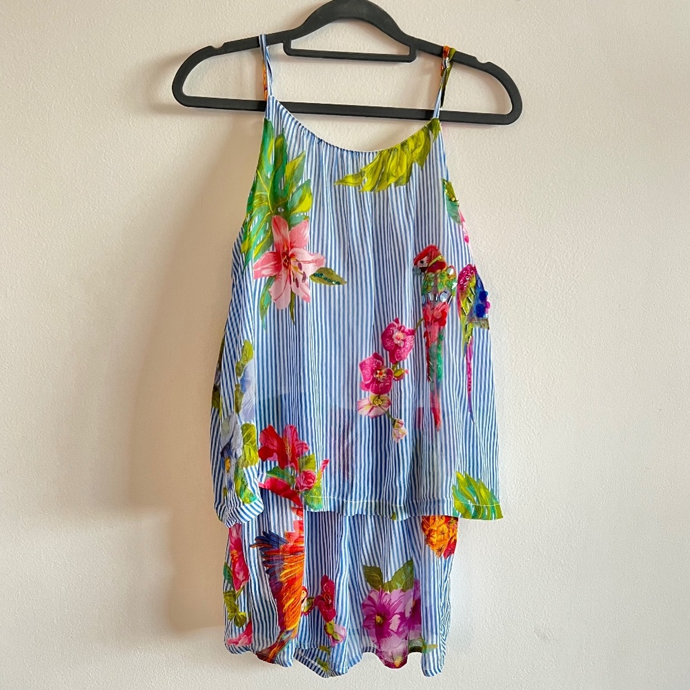 Romper - small - blue colorful tropical